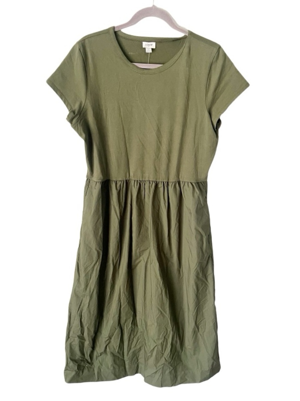 J. Crew Dress Women's Large Olive Green Mixy Cotton Modest Forest Fairy Boho NWT